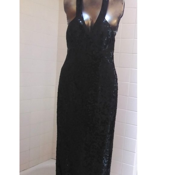 ADRIANNA PAPELL Black Sequin Evening Gown Dress - Picture 14 of 17